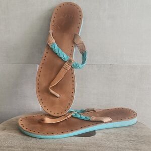 UGG Tan and Blue Braided Sandals